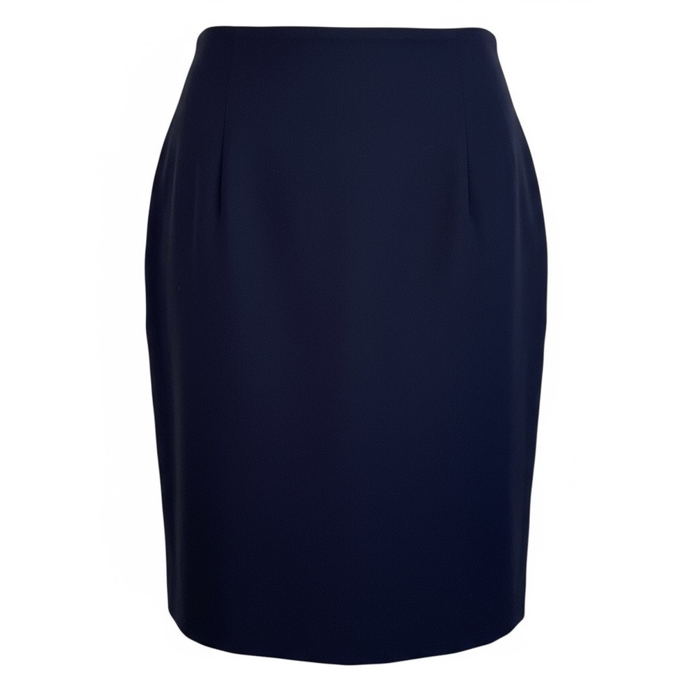 wool navy blue skirt zipper & button back closure size 16 vintage flattering - Picture 2 of 13